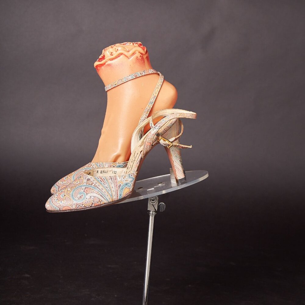 1960s Paisley Design Ankle Strap Heels